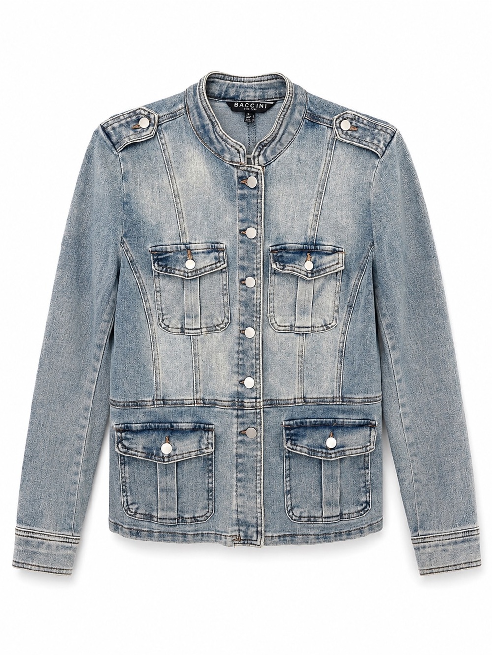 Baccini Light Wash Denim Military-Style Jacket